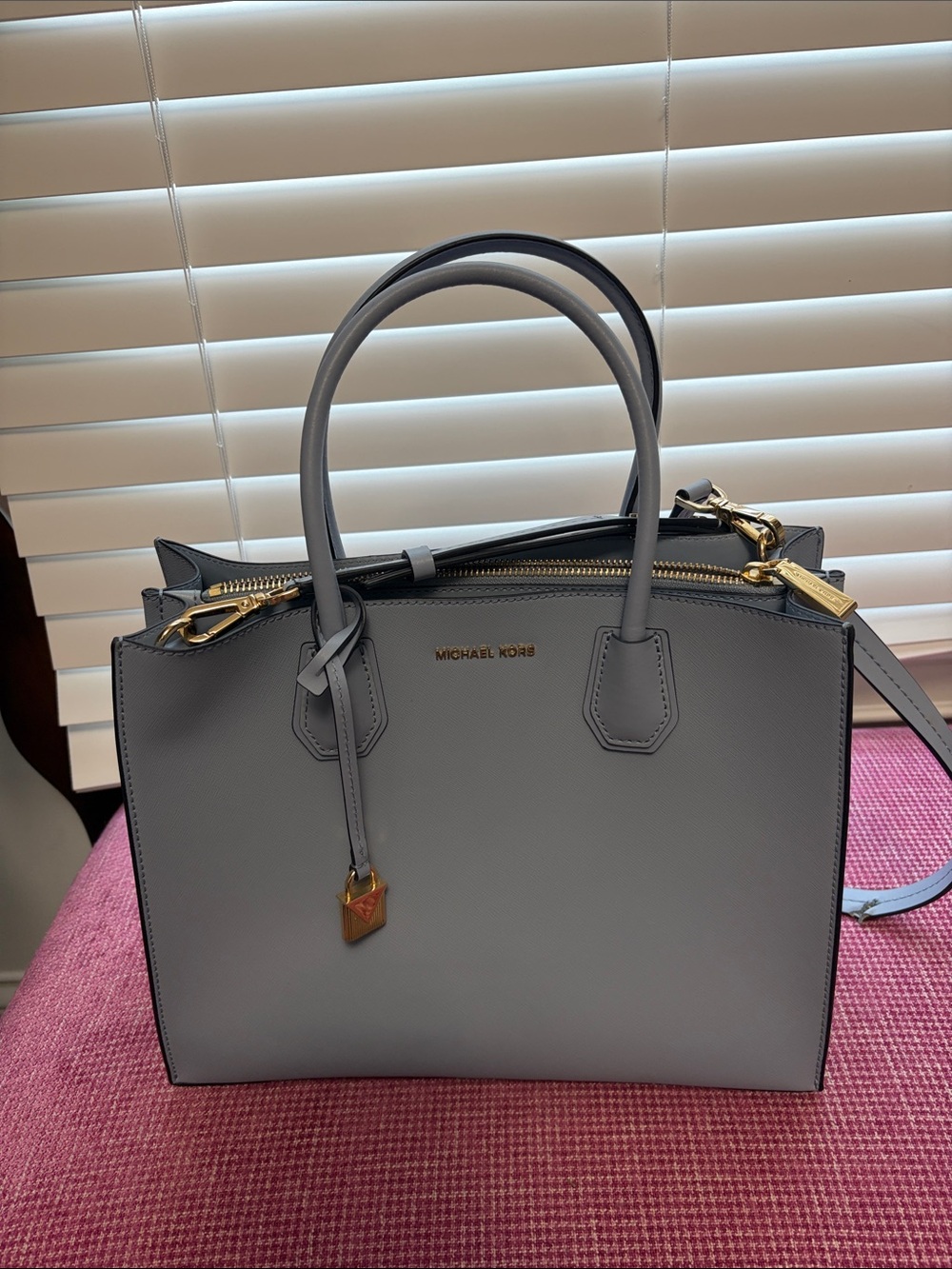 Michael Kors Light Blue Saffiano Leather Satchel with Gold Hardware